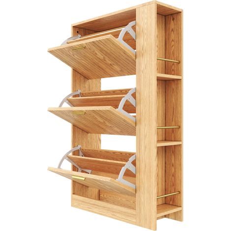 ELVMI Schuhschrank mit 3 Türen und Offenen Fächern für Flur aus MDF 70 × 23.5 × 115 cm Natur (1/5)