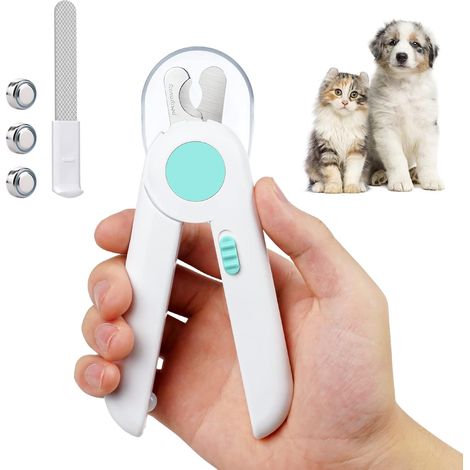 Coupe-ongles pour chiens et chats, coupe-ongles pour animaux avec lumière LED, lime à ongles et protection anti-éclaboussures, coupe-ongles de toilettage pour chiens avec lignée et lumière de sécurité (1/5)