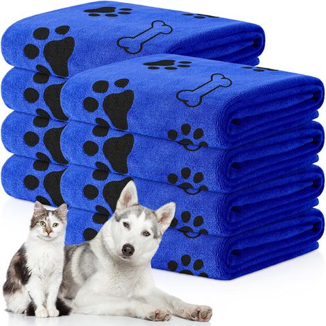 8-teiliges Hundehandtuch-Set, geeignet zum Trocknen von Hunden und Katzen, schnelltrocknende Mikrofaser-Badeprodukte für mittelgroße Haustiere (10060CM, blau). (1/5)