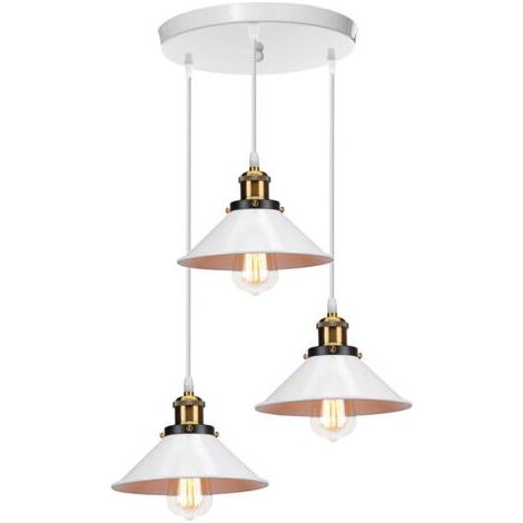 Plafonnier Rétro à 3 Lumières, Suspension Luminaire Industrielle 22 cm, Lustre Créatif Blanc pour Salon, Salle à Manger, Bar, Balcon (1/5)