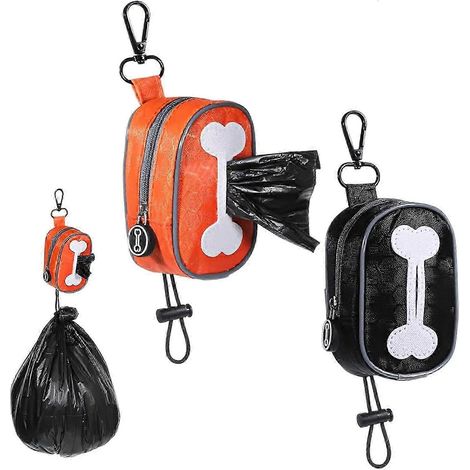 Lot de 2 distributeurs de sacs à déjections canines pour laisse, mains libres, en tissu imperméable, pour les voyages et les promenades. (1/5)
