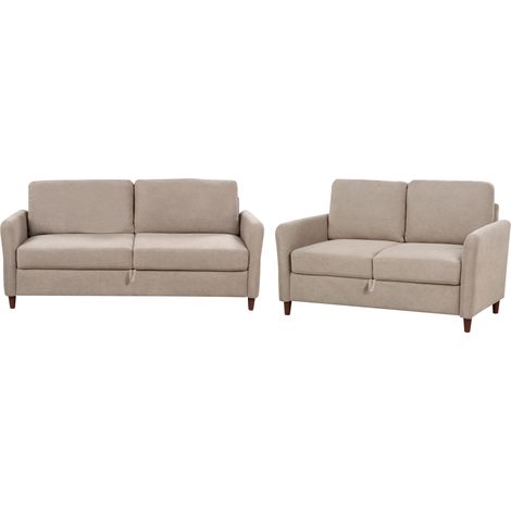 Conjunto de sala de estar moderno de 5 plazas tapizado de tela con reposabrazos sofás 2 y 3 plazas gris pardo Mare