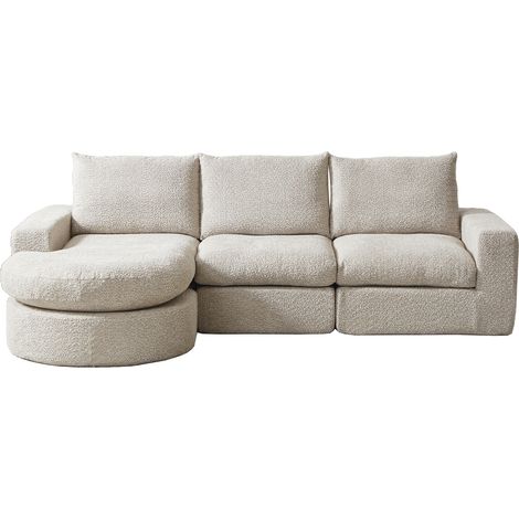 Canapé modulable d’angle avec chaise longue réversible, mousse haute densité, 4 modules, beige, sans montage, pour salon moderne CHICFURN (1/5)