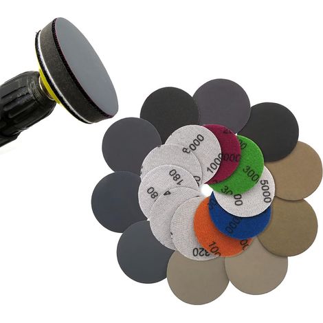 50 Pièces Disques de Ponçage, Papier Poncage, Papier a Poncer Carrosserie, 600/800/1000/1200/1500/2000/2500/3000/4000/5000, disque de ponçage rond à sec humide, pour Métal, Bois, Polissage Miroir (1/5)
