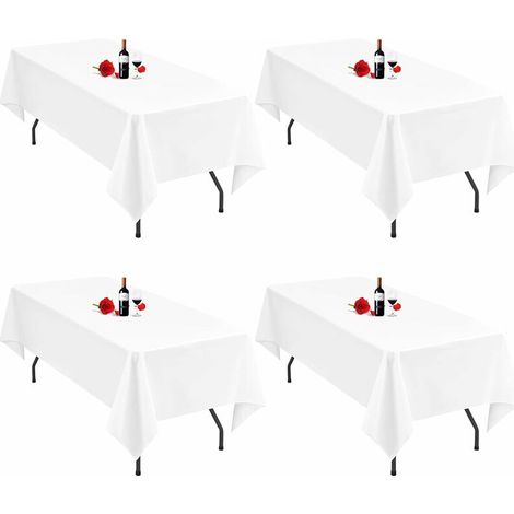 VURAHOME - Lot de 4 Nappes Blanches pour Tables Rectangulaires 140 x 250 cm Nappe Blanche Rectangle Linge de Table Tissu Polyester Nappes Blanches Lavables pour Fêtes Banquet de Mariage (1/4)