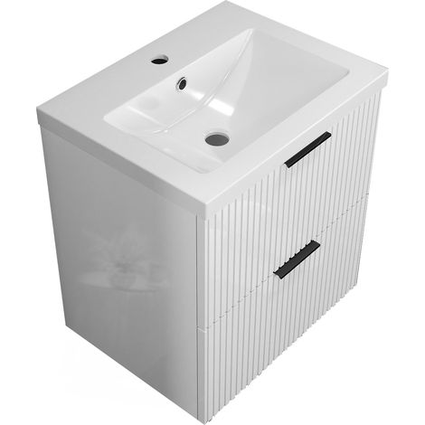 Acezanble Gloss White 500mm Wall Hung Bathroom Vanity Unit with Ceramice Basin 2 Drawers