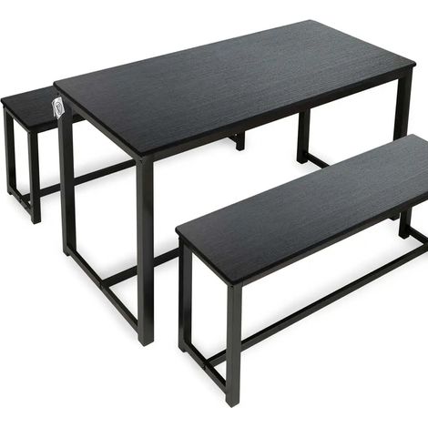 Set de mesa con dos bancos negro 120x60x74 cm y 105x30x46 cm