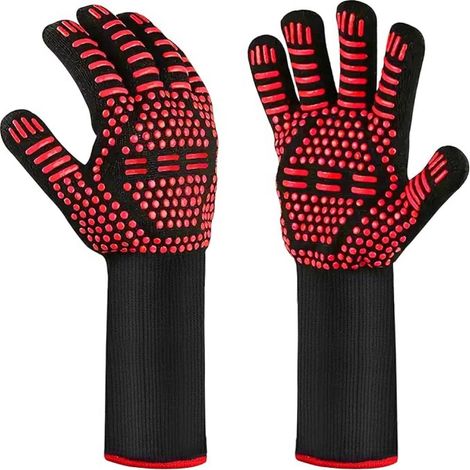 Gants De Cuisine - Résistants À La Chaleur Jusqu'à 250 °C - Pour Four Et Grillade - Rouge - Lot De 2 (1/5)