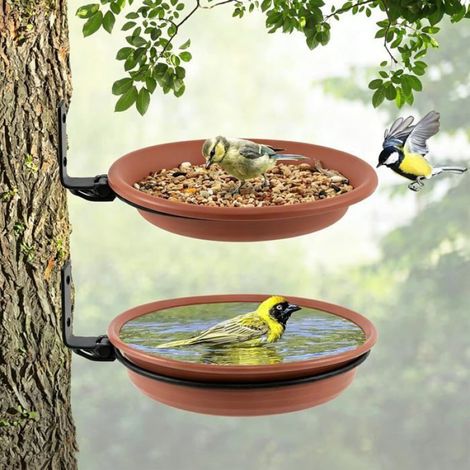 Lot De 2 Mangeoires Suspendues Pour Oiseaux Extérieur Avec Abreuvoir Bains Pour Oiseaux Sauvages Balcon Terrasse Cour Jardin Brun (1/4)