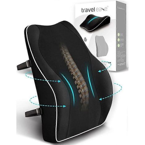 Coussin de soutien lombaire ergonomique, dossier en mousse à mémoire de forme pour siège auto ou chaise de bureau, avec revêtement antistatique et doubles sangles réglables, noir (1/5)