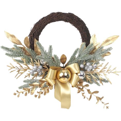 Guirlande De Noël - Branches Dorées - Double Face - Pour Porte Fenêtre Cheminée Mur Intérieur Extérieur - Diamètre 40 Cm - 1 Pièce (1/5)
