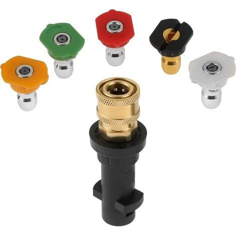 Raccord femelle à connexion rapide de 6,35 mm avec buse de pulvérisation pour nettoyeur haute pression, adaptateur à connexion rapide avec 5 buses de nettoyeur haute pression multi-deg (1/5)