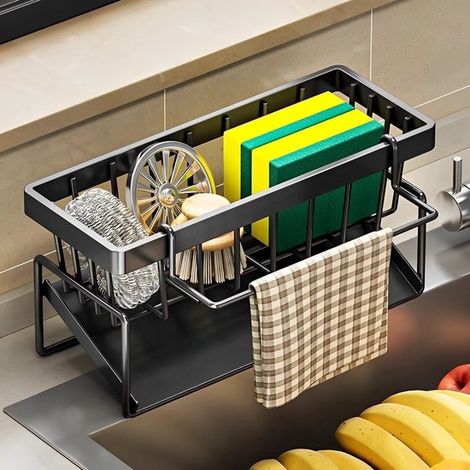 Dailygoods，Organizador de cocina de acero inoxidable，soporte para esponjas para fregadero，organizador con bandeja y toallero (1/5)