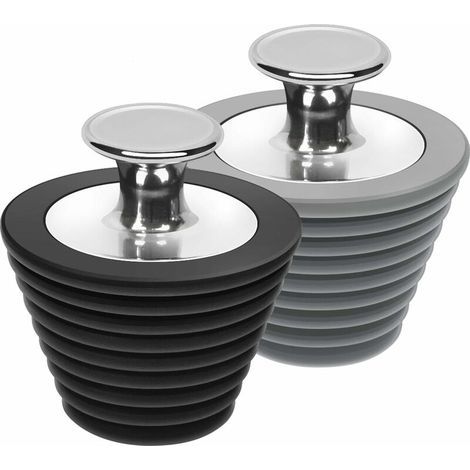 Juego de 2 tapones universales para bañera y lavabo - Negro y gris (producto patentado) (1/5)