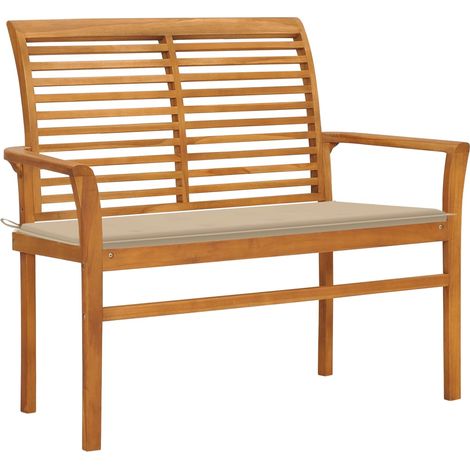 Banco de jardín Muebles de terraza exterior con cojín beige 112 x 55 x 94 cm madera maciza de teca 020011466 (1/5)