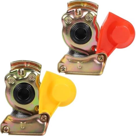 Ensemble de tête de raccord de vanne M22 rouge et jaune en alliage d'aluminium avec capuchon anti-poussière pour camion, tracteur, véhicule agricole, remorque, semi-remorque. (1/4)