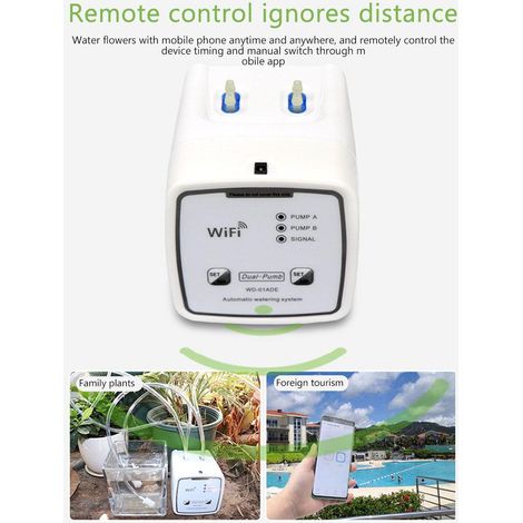 Système d'arrosage intelligent Wi-Fi, programmateur d'arrosage goutte à goutte pour jardin, outil d'arrosage pour balcon et bureau, pompe pour 20 pots, norme européenne 100-240 V (1/5)