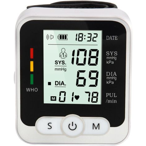 Tensiomètre numérique, tensiomètre automatique à usage domestique, grand écran LCD, mémoire de lecture, étui de transport portable (1/5)