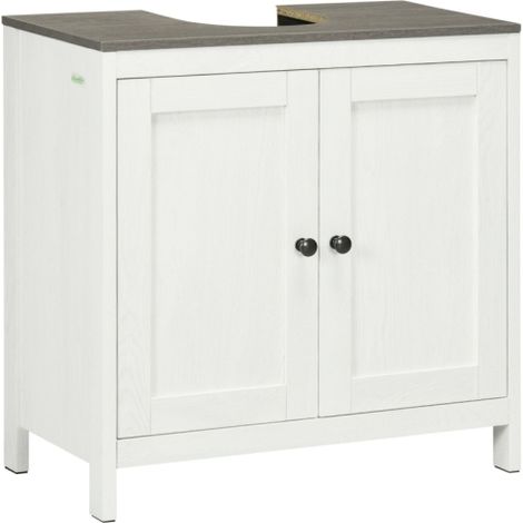 Modern Freestanding Bathroom Sink Cabinet with Adjustable Shelf, Double Doors, Floor Standing Storage Cupboard in Antique White Finish