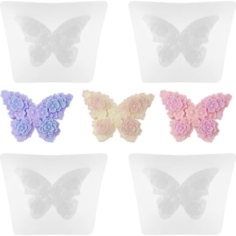 Lot de 4 moules en silicone 3D en forme de fleur, papillon, pour la fabrication de bougies, le plâtre, le savon, la décoration de gâteaux, les chocolats (1/5)