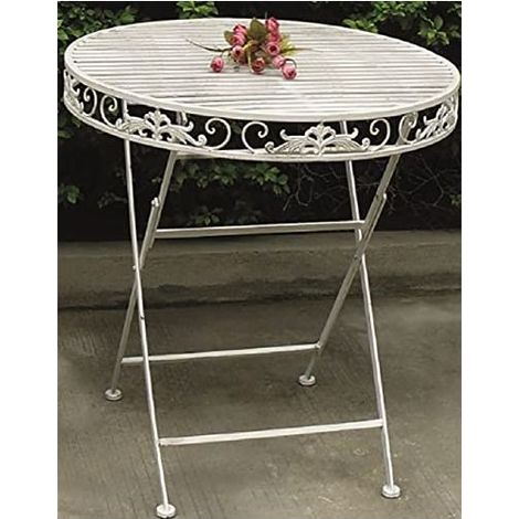 Vigor 96922-08 Mika Tavolo da Esterno in Ferro Battuto 70x76 cm colore Bianco Anticato