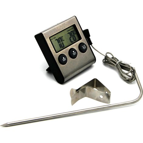Termómetro digital de cocina para cocinar alimentos y carne, con temporizador, sonda de acero inoxidable, para ahumador, parrilla, horno y barbacoa. (1/5)