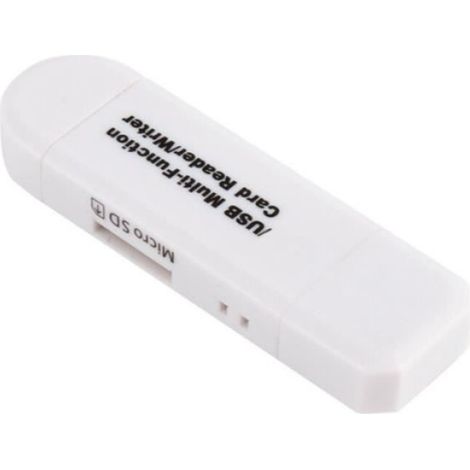 Adaptateur USB OTG - Micro USB vers USB 2.0 - Lecteur Carte SD Micro SD - 2 Emplacements - Blanc