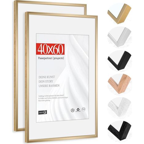 2x Bilderrahmen 40x60 cm Champagner Gold Aluminium mit Passepartout 30x40cm (1/5)