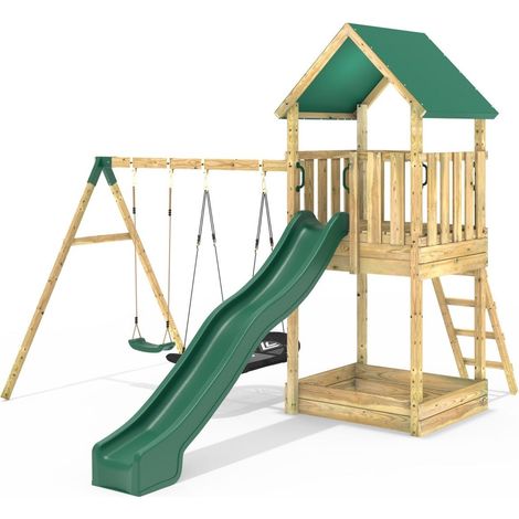 Rebo Modular Wooden Climbing Frame Adventure Playset - Swing Gisburn