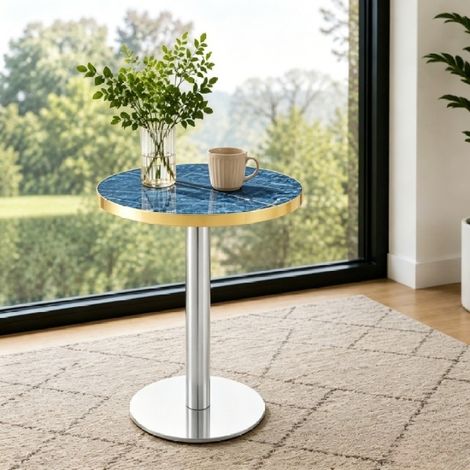 Table appoint ronde – Effet marbre – Bordure dorée – Métal noir/doré/argenté – Table basse/Chevet/Balcon (1/5)