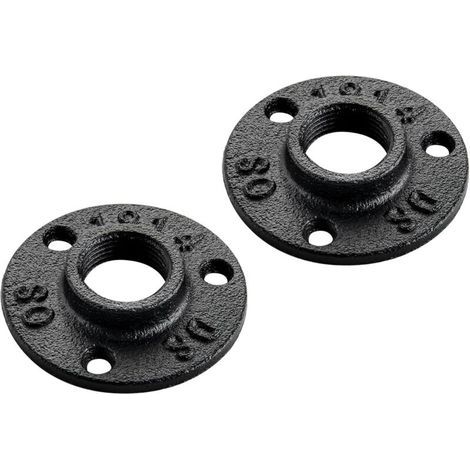 Set mit 10 schwarzen, gusseisernen Gewinde-Bodenwinkeln (3/4" BSP) inklusive Schrauben. Für Industriemöbel und DIY-Dekorationen.