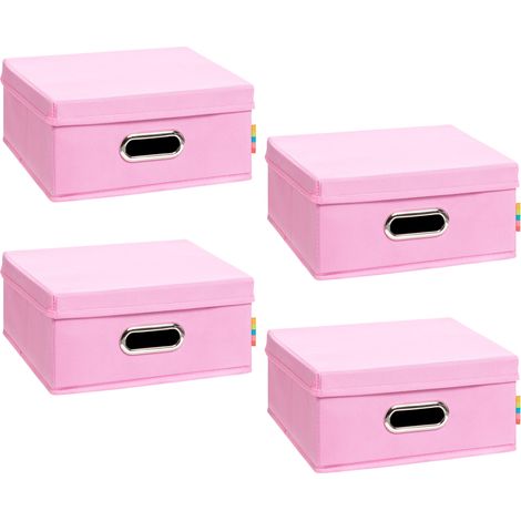 Lot de 4 boîtes de rangement semi-haute avec couvercle et étagère - Panier pour étagère cube - Rangement chambre à coucher, salle de bain, bureau - Utilisation séparateur de tiroir