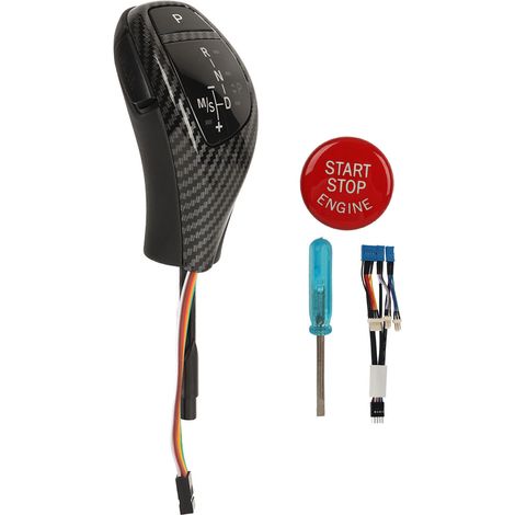 Manette de levier de vitesse automatique rouge, bouton de démarrage LED, tête de levier électronique pour véhicule, style carbone adapté à la Série 5 E60/E61 (1/5)