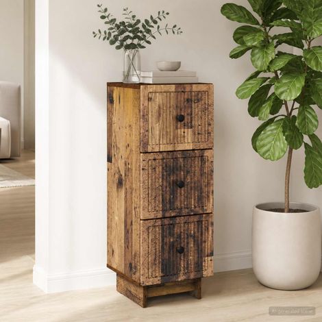 Meuble à tiroirs vintage en bois d’ingénierie, 3 tiroirs, bois ancien, 33 x 34,5 x 90 cm - PANGIVO (1/5)