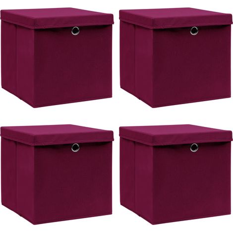 Boîtes de rangement 4 pcs Rouge foncé 32x32x32 cm Tissu