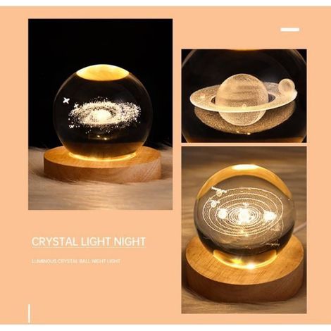 Veilleuses Boule de Cristal Usb puissance Lampe Nuit Version Galaxie Planétaire (1/4)