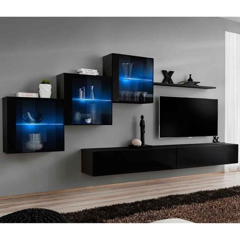 Meuble TV Mural Design "Switch XX" 330cm Noir (1/4)