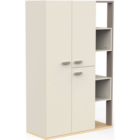 Armario Juvenil Camillia 3 Puertas 7 Estantes 2 Barras colgadoras Roble Vicenza, Gris y Arcilla 120 cm (1/5)