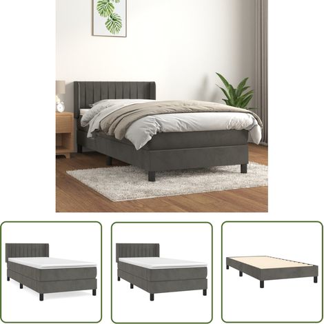 The Living Store Sommier à lattes de lit et matelas Gris foncé 80x200 cm Velours - Lit Plateforme - Lit Velours - Lit Double - Literie - Chambre À Coucher (1/5)