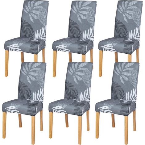 Stuhlhussen 6er Set, bi-elastisch, Laubmuster, waschbar, für Esszimmerstühle (1/5)
