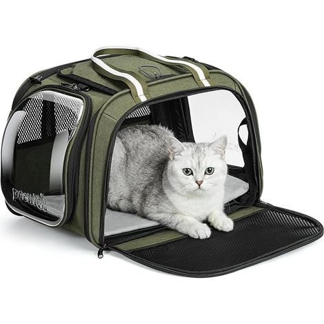 Cat Transport Bag, Green Cat Transport Bag, M Cat Carrier, Bubble Carrier for Cats, Dog Carrier Bag, Travel, Outing, Car (1/5)