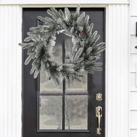 Couronne de Noël ronde branches pin artificielles floquées en idéale pour les couronnes murales et décorations porte 50cm PVC (1/4)