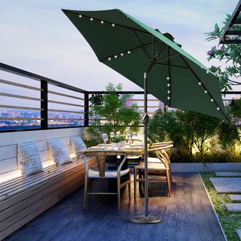 2.5m LED Outdoor Garden Parasol Patio Sun Shade Round Umbrella with Base Green (1/5)