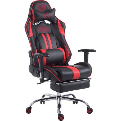 Fauteuil de bureau gamer avec repose-pieds extensible mécanisme de bascule en PVC noir / rouge 100002746 (1/5)