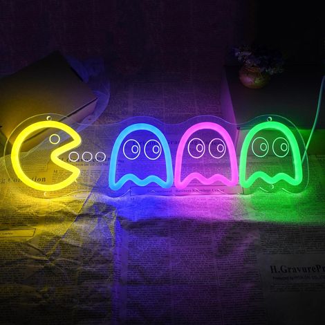 Panneau néon d'arcade rétro 3D avec LED - Fait à la main - Esthétique - Thème d'arcade - Pour salle de jeux, chambre d'enfant, homme, grotte, cadeau d'anniversaire, sous-sol, maison, bar, pub (1/5)