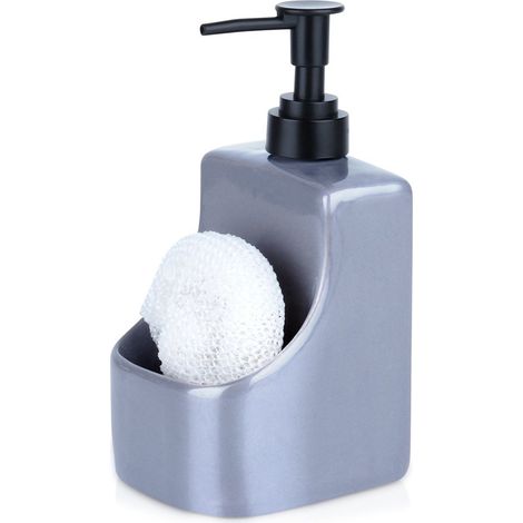 Dispensador de lavavajillas líquido con recipiente para esponja y esponja, cerámica, gris, 400 ml (1/5)