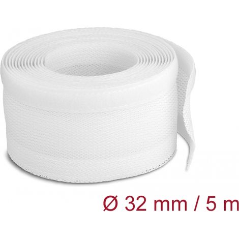 Delock Funda trenzada con cierre de gancho y lazo 5 m x 32 mm blanco