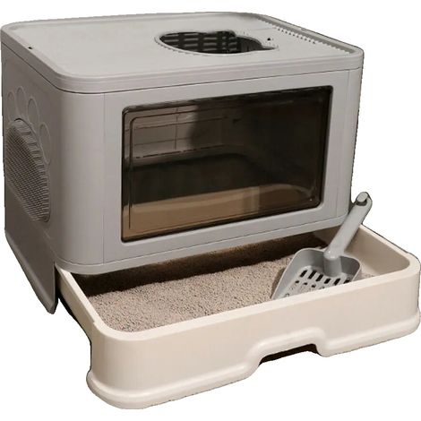 Bac à litière pour chat, matériau PP, 50 x 38 x 37 cm, supporte jusqu'à 10 kg, entrée avant 33,5 x 20 cm, poids 3 kg (1/5)