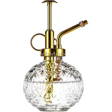 Bouteille de pulvérisation en verre transparent pour plantes, petit arrosoir avec pompe supérieure dorée, adaptée à l'intérieur et à l'extérieur (1/5)