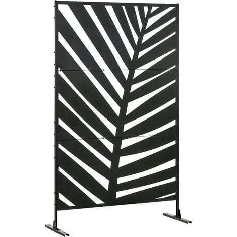 Paravent métallique autoportant style feuille de bananier noir, avec vis de fixation, adapté jardin, terrasse, piscine et spa